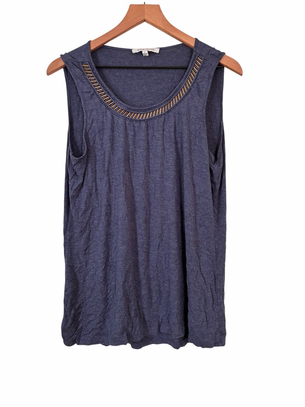 Rose + Olive Navy Blue Sleeveless Tank with Brass Metal Accents Size Large